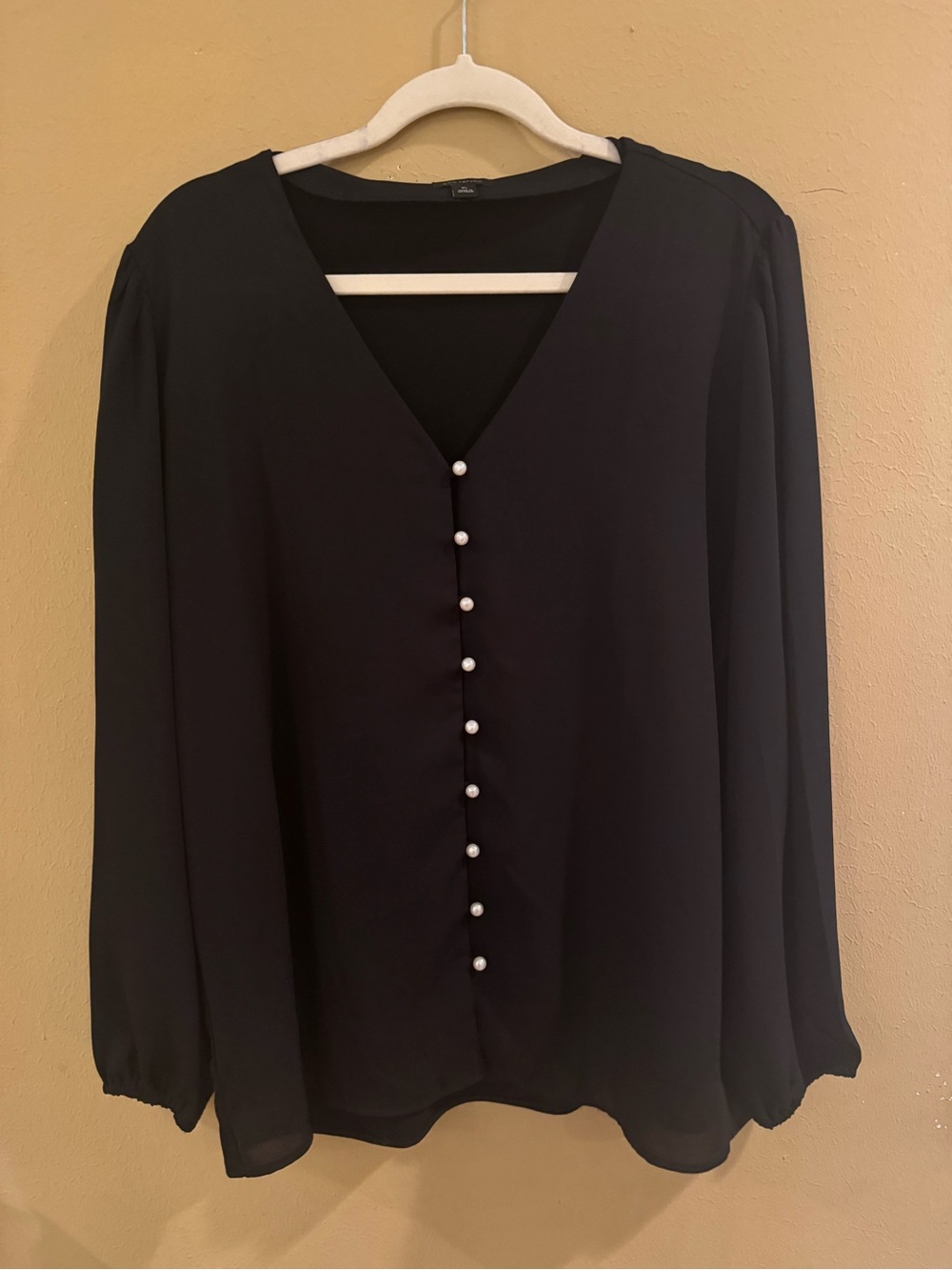 Long Sleeve Black Top with Pearl Buttons
